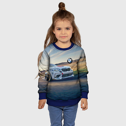 Детский свитшот Мощная бэха на трассе / 3D-Синий – фото 4