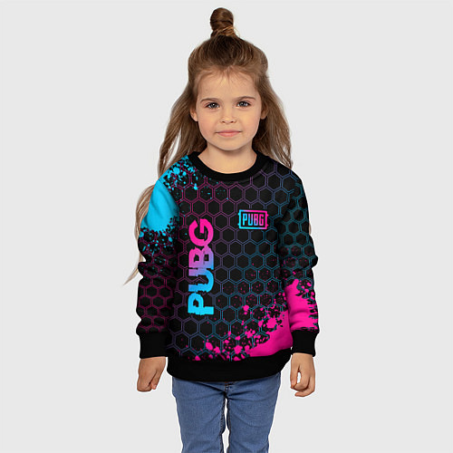 Детский свитшот PUBG - neon gradient: надпись, символ / 3D-Черный – фото 4