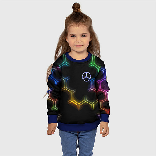Детский свитшот Mercedes - neon pattern / 3D-Синий – фото 4