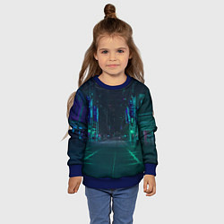 Свитшот детский Неоновая ночная улица, цвет: 3D-синий — фото 2
