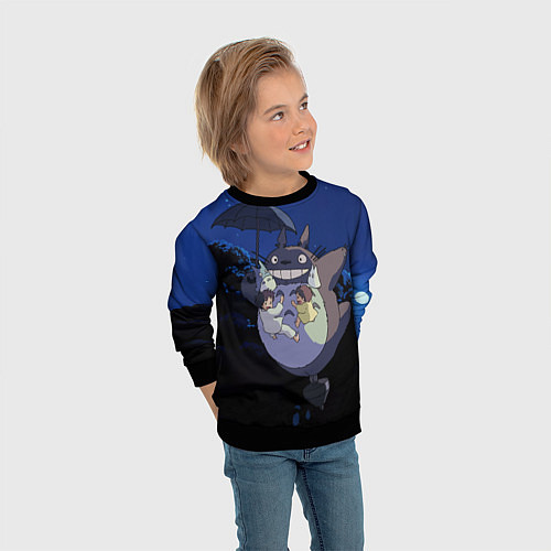 Детский свитшот Night flight Totoro / 3D-Черный – фото 3
