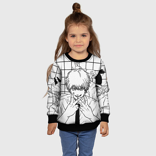 Детский свитшот Человек бензопила - Кадр манги / 3D-Черный – фото 4