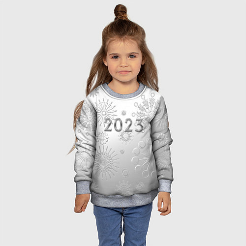 Детский свитшот Новый год 2023 в снежинках / 3D-Меланж – фото 4