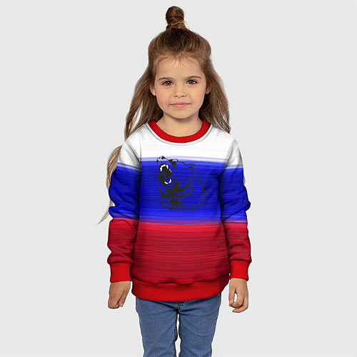 Детский свитшот Флаг России с медведем / 3D-Красный – фото 4