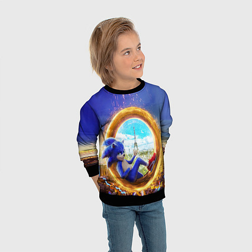 Детский свитшот Соник в кино / 3D-Черный – фото 3