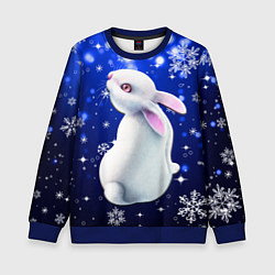 Свитшот детский Белый кролик в снежинках, цвет: 3D-синий