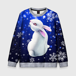 Свитшот детский Белый кролик в снежинках, цвет: 3D-меланж