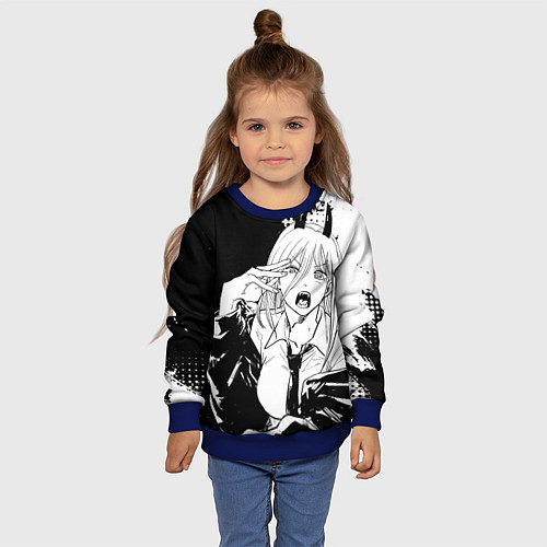 Детский свитшот Возмущенная Пауэр - Человек бензопила / 3D-Синий – фото 4