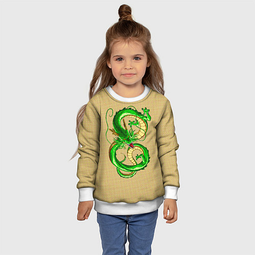 Детский свитшот Зелёный дракон в форме цифры 8 / 3D-Белый – фото 4