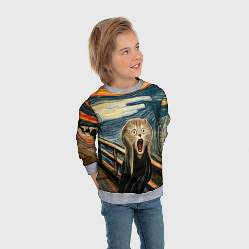 Детский свитшот Нейросеть - крик кота / 3D-Меланж – фото 3