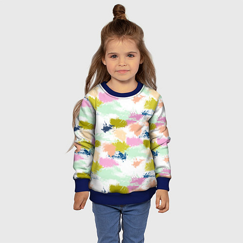 Детский свитшот Разноцветные мазки красками модный узор / 3D-Синий – фото 4