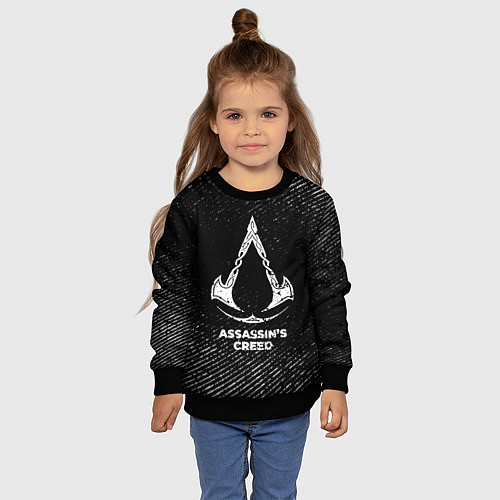Детский свитшот Assassins Creed с потертостями на темном фоне / 3D-Черный – фото 4