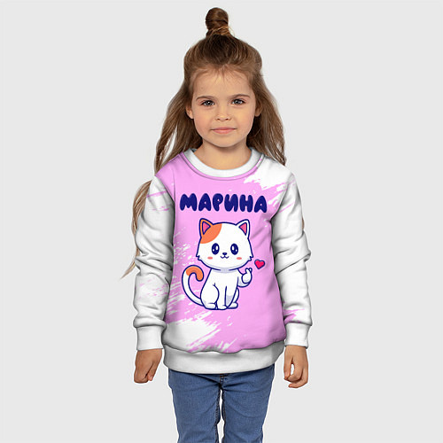 Детский свитшот Марина кошечка с сердечком / 3D-Белый – фото 4
