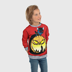 Свитшот детский Halloween - тыква и кот, цвет: 3D-меланж — фото 2
