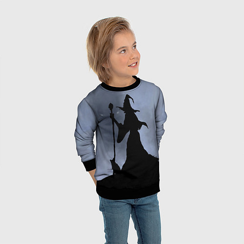 Детский свитшот Halloween - силуэт ведьмы с котом / 3D-Черный – фото 3