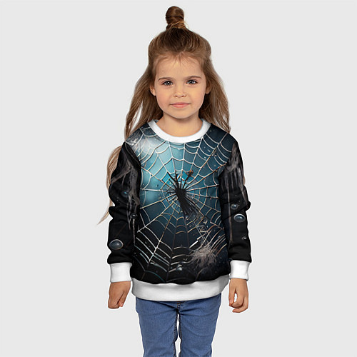 Детский свитшот Halloween - паутина на фоне мрачного неба / 3D-Белый – фото 4
