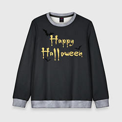 Детский свитшот Happy Halloween надпись с летучими мышами