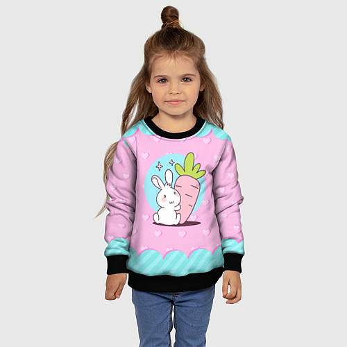 Детский свитшот Милый зайчик с морковкой / 3D-Черный – фото 4