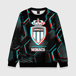 Детский свитшот Monaco FC в стиле glitch на темном фоне