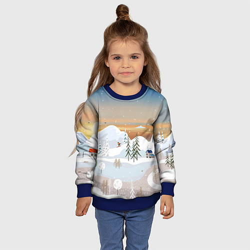 Детский свитшот Новогоднее настроение - пейзаж / 3D-Синий – фото 4
