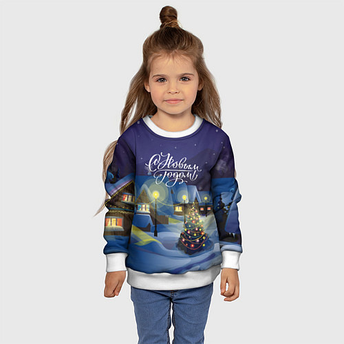 Детский свитшот Новый год в деревне / 3D-Белый – фото 4