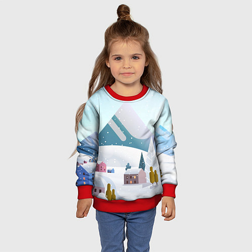 Детский свитшот Зимние горы - минимализм / 3D-Красный – фото 4