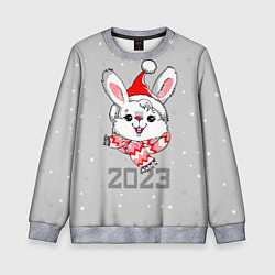 Свитшот детский Белый кролик в шарфе 2023, цвет: 3D-меланж