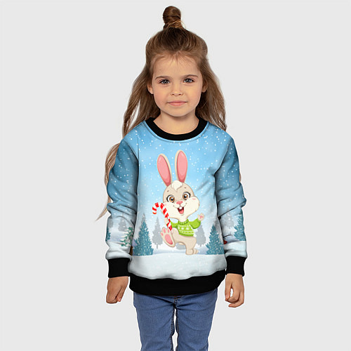 Детский свитшот Новогодний зайка с леденцом / 3D-Черный – фото 4
