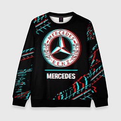 Детский свитшот Значок Mercedes в стиле glitch на темном фоне