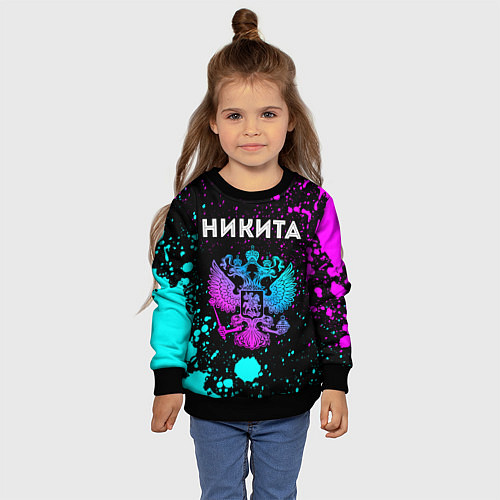 Детский свитшот Никита и неоновый герб России / 3D-Черный – фото 4