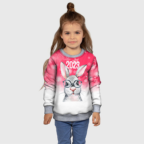 Детский свитшот 2023 год - кролик в очках / 3D-Меланж – фото 4
