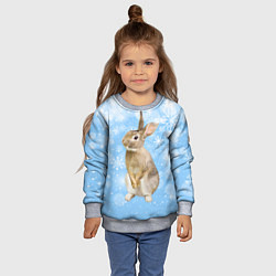 Свитшот детский Кролик и снежинки, цвет: 3D-меланж — фото 2