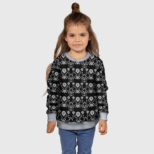 Детский свитшот Черно-белый цветочный полосатый ретро узор / 3D-Меланж – фото 4