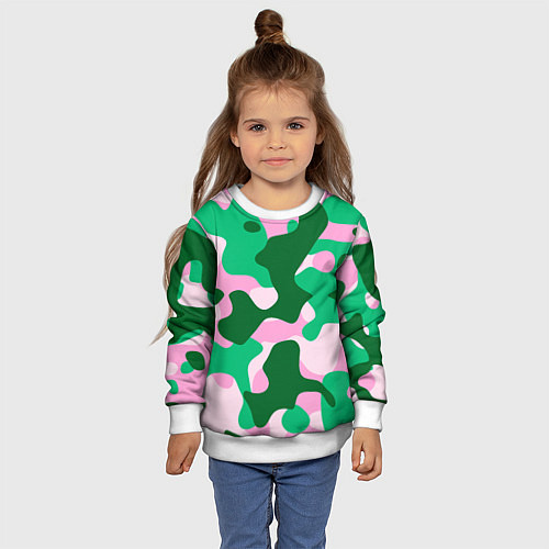Детский свитшот Абстрактные зелёно-розовые пятна / 3D-Белый – фото 4