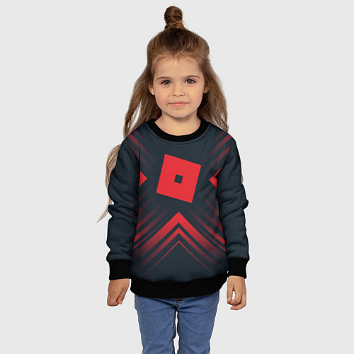 Детский свитшот Красный символ Roblox на темном фоне со стрелками / 3D-Черный – фото 4