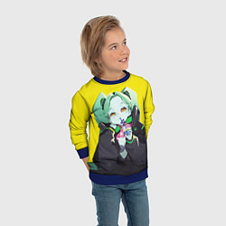 Свитшот детский Ребекка пьет коктель - Cyberpunk, цвет: 3D-синий — фото 2