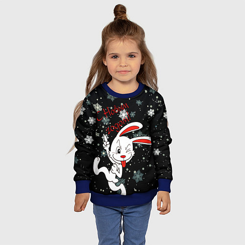 Детский свитшот Подмигивающий кролик / 3D-Синий – фото 4