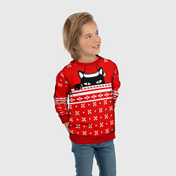 Свитшот детский Выглядывающий котик - красный свитер, цвет: 3D-красный — фото 2