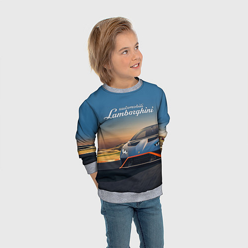 Детский свитшот Lamborghini Huracan STO - car racing / 3D-Меланж – фото 3