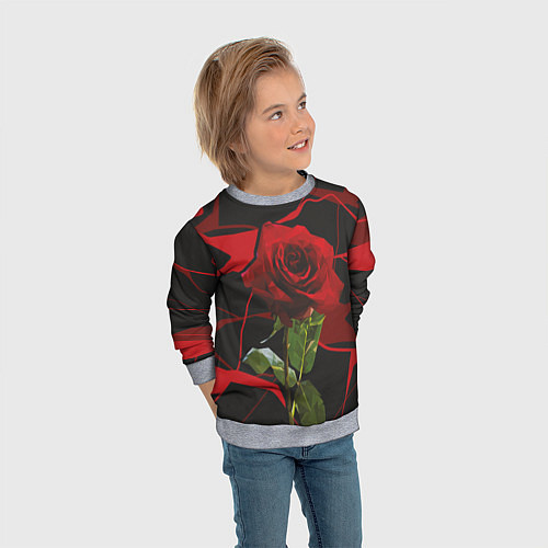Детский свитшот Одинокая красная роза / 3D-Меланж – фото 3