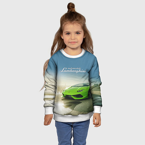 Детский свитшот Ламборджини на берегу океана / 3D-Белый – фото 4