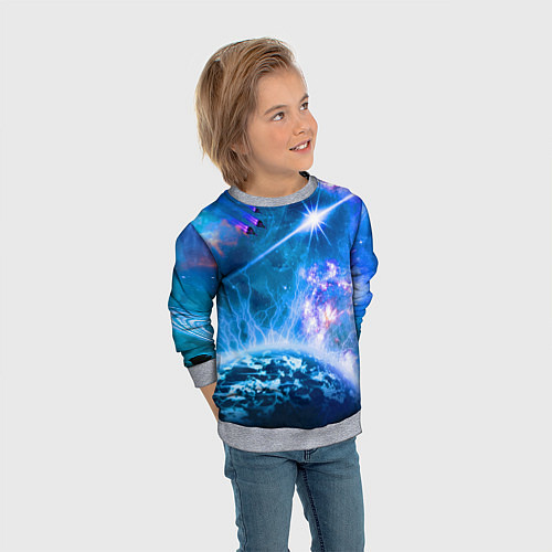 Детский свитшот Космос - планета и яркая звезда / 3D-Меланж – фото 3