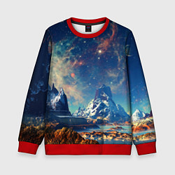 Свитшот детский Горы и бескрайний космос, цвет: 3D-красный