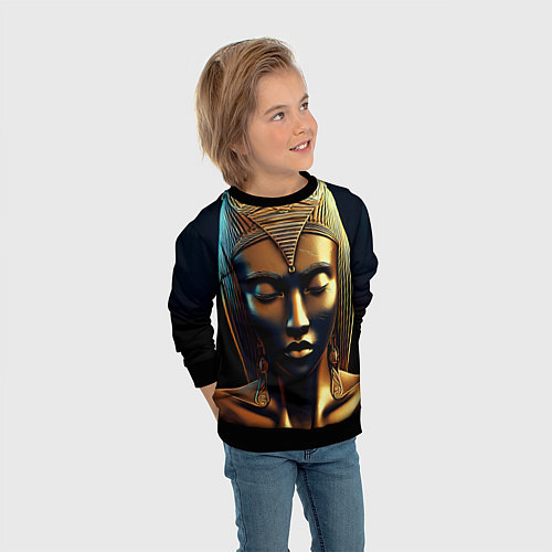 Детский свитшот Нейросеть - золотая статуя египетской царицы / 3D-Черный – фото 3