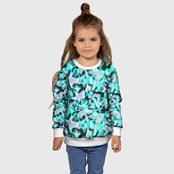 Свитшот детский Пятнистый абстрактный узор серый с бирюзовыми лини, цвет: 3D-белый — фото 2