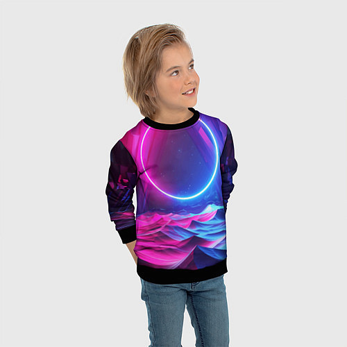 Детский свитшот Круг и разноцветные кристаллы - vaporwave / 3D-Черный – фото 3