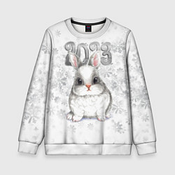 Свитшот детский Белый кролик и снежинки 2023, цвет: 3D-белый