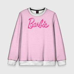 Свитшот детский Барби - логотип на клетчатом фоне, цвет: 3D-белый