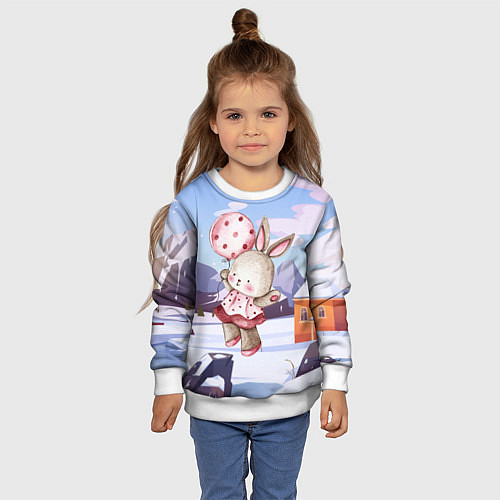 Детский свитшот Зайка с воздушным шариком / 3D-Белый – фото 4