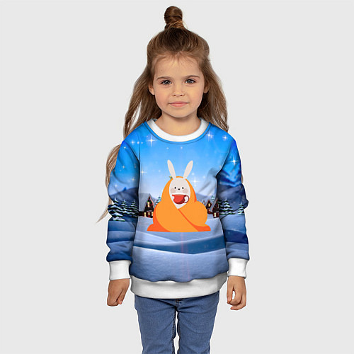 Детский свитшот Заяц согревается под пледом / 3D-Белый – фото 4